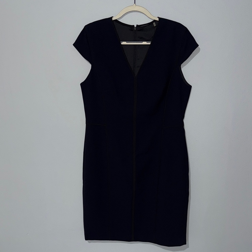 Elegant Navy Cap Sleeve Dress with black trim.  Never worn!